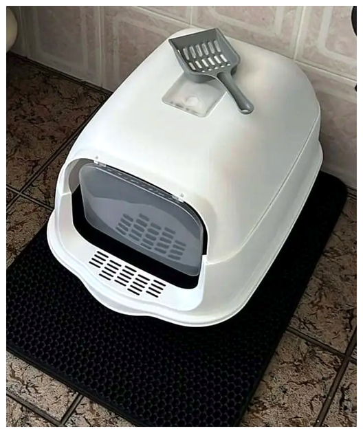Закрытый туалет для кошек с дверцей и совком 50x35x33 см серый LS-3056 - изображение 10