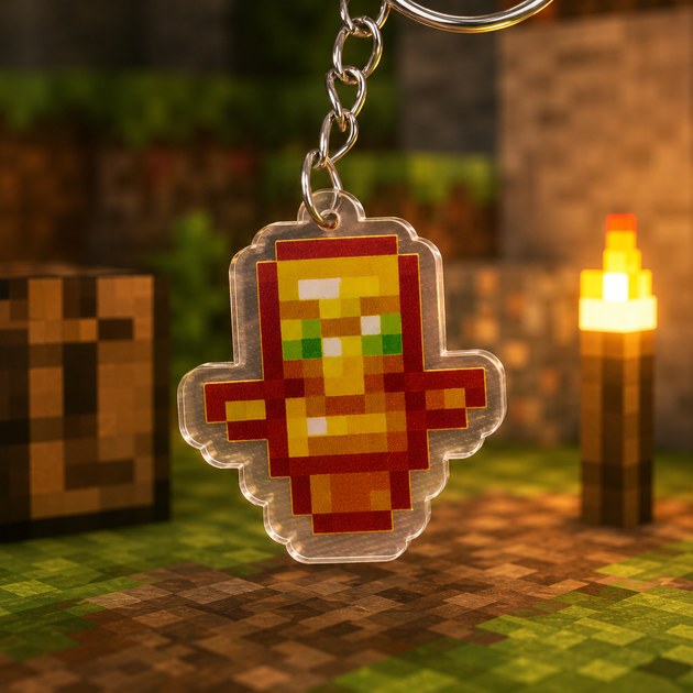 Акриловий брелок Minecraft Тотем безсмертя 3,5х3 см - Фото 2 Акриловий брелок Minecraft Тотем безсмертя 3,5х3 см - зображення 2