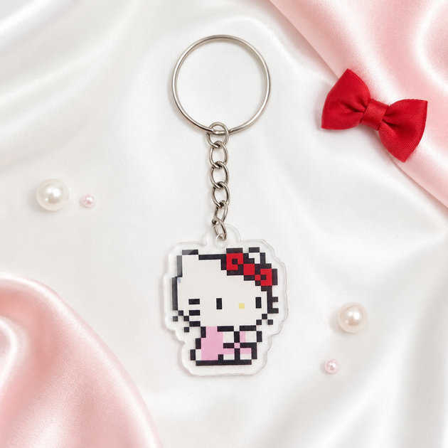 Акриловий брелок Hello Kitty (Хеллоу Кітті) піксельний 3×2 см 013 - Фото 1 Акриловий брелок Hello Kitty (Хеллоу Кітті) піксельний 3×2 см 013 - зображення 1