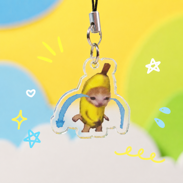 Акриловый брелок для телефона Кот мем Банан плачущий Crying Banana Cat 3х3 см - Фото 5 Акриловый брелок для телефона Кот мем Банан плачущий Crying Banana Cat 3х3 см - изображение 5