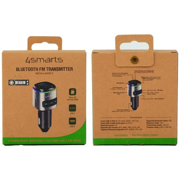 Ładowarka samochodowa z nadajnikiem FM Bluetooth 4smarts Media&Assist 2 Silver (4250774956669) - obraz 6