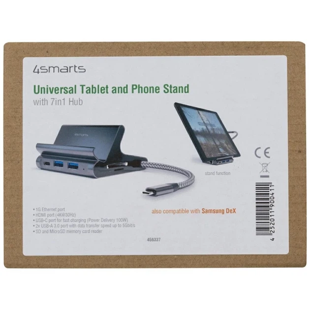 Док-станція 4smarts Hub DeX 7в1 для Tablet/Телефон 2xUSB-C/2xUSB-A/HDMI/SD/MicroSD/RJ45 Grey (456337) - зображення 10