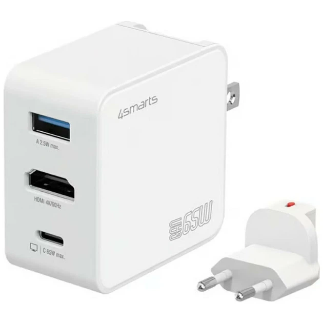 Дорожное зарядное устройство 4smarts Flex Adapter Hub 65W GaN USB-C/USB-A/HDMI White (541711) - Фото 2 Дорожное зарядное устройство 4smarts Flex Adapter Hub 65W GaN USB-C/USB-A/HDMI White (541711) - изображение 2