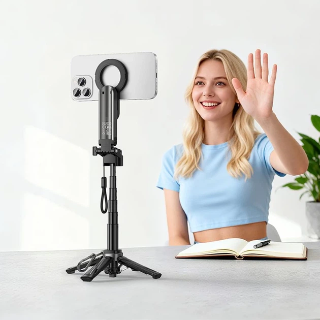Штатив Hoco K27 Pro с магнитным и универсальным креплением с беспроводным пультом Black (6942007668743) - Фото 8 Штатив Hoco K27 Pro с магнитным и универсальным креплением с беспроводным пультом Black (6942007668743) - изображение 8