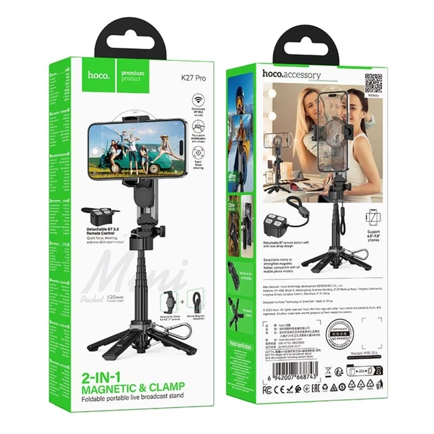 Штатив Hoco K27 Pro с магнитным и универсальным креплением с беспроводным пультом Black (6942007668743) - Фото 10 Штатив Hoco K27 Pro с магнитным и универсальным креплением с беспроводным пультом Black (6942007668743) - изображение 10