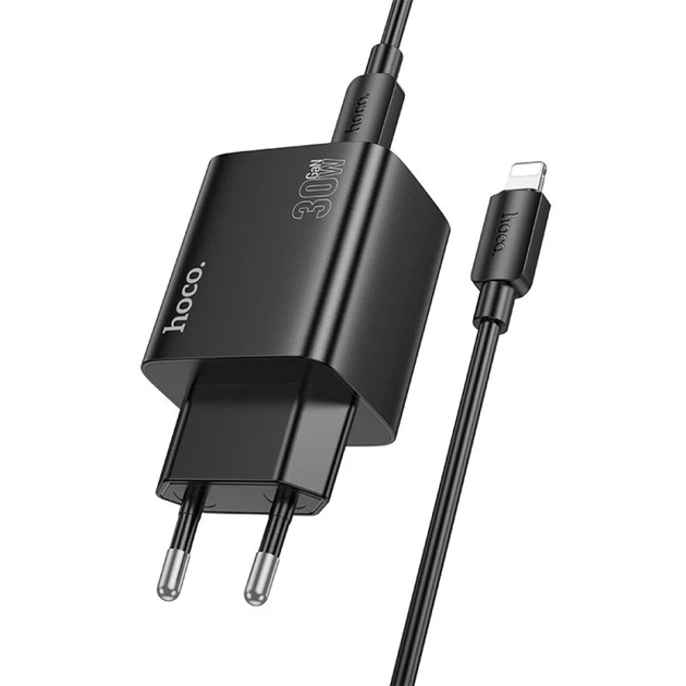 Сетевое зарядное устройство Hoco N56 2×USB-C + 2×USB-A QC3.0 PD 30W + кабель USB-C to Lightning Black (6942007659291) - изображение 2
