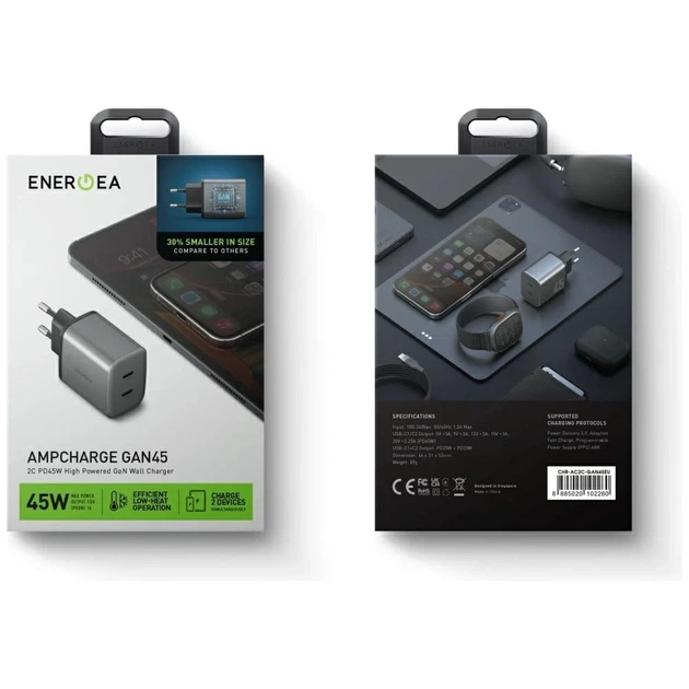 Ładowarka sieciowa Energea Ampcharge GaN45 PD/PPS/QC3.0 45W Grey (8885020102260) - obraz 7