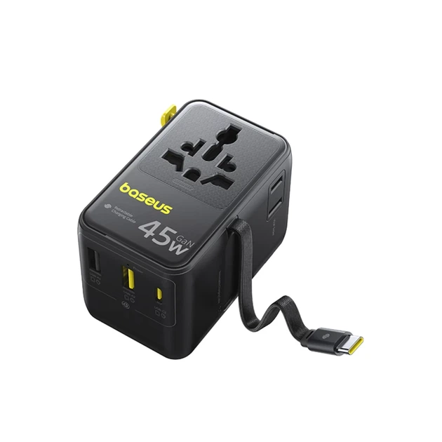 Adapter podróżny Baseus PicoGo AG11 45W 6w1 ze składanym kablem USB‑C Black (6942521203475) - obraz 3