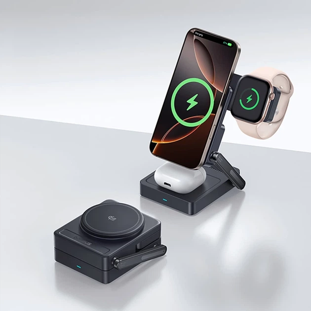 Беспроводная зарядка Baseus PicoGo AF21 3в1 Qi2.2 35W с блоком питания EU 45W и кабелем USB-C 1m Black (6942521200641) - изображение 12