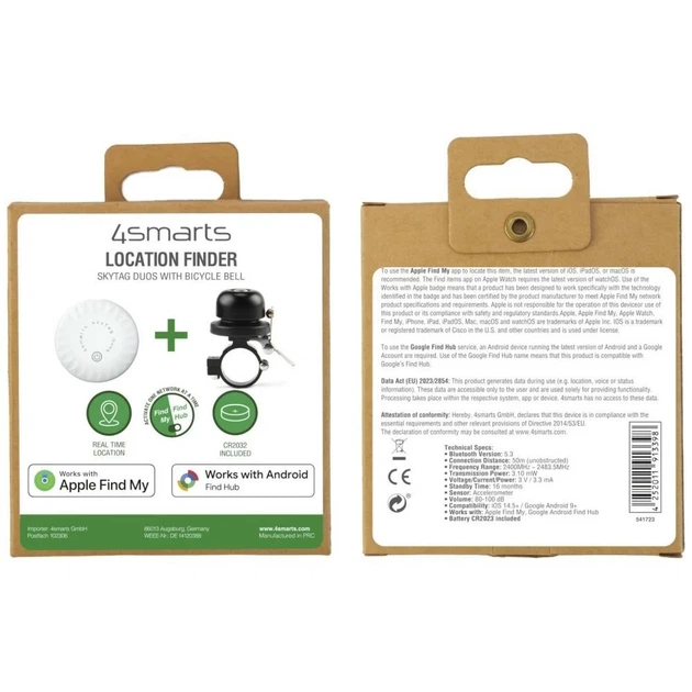 Локализатор 4smarts SkyTag Duos с звонком для велосипеда Black (541723) - Фото 5 Локализатор 4smarts SkyTag Duos с звонком для велосипеда Black (541723) - изображение 5