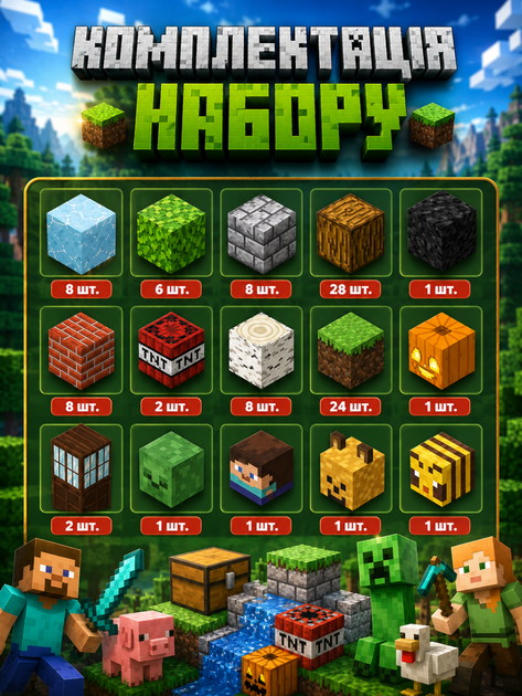 Магнітний конструктор Minecraft 100 кубиків Магнітні блоки в стилі Майнкрафт Джунглі - зображення 2