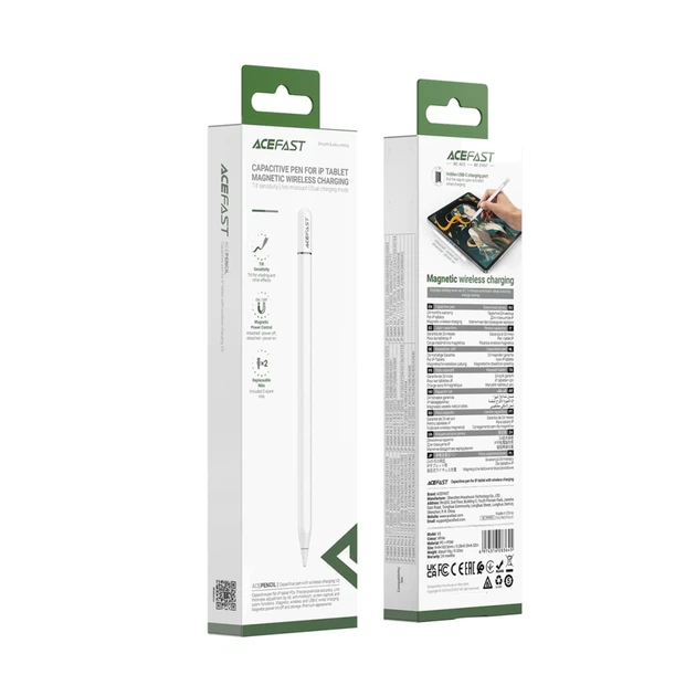 Стилус Acefast V3 для iPad с беспроводной зарядкой и 2 сменными наконечниками White (6974316285458) - изображение 7
