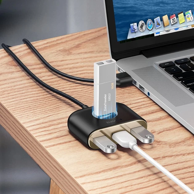 USB-хаб Baseus Square round 4-in-1 USB-C to x4USB-A 1m Black (CAHUB-AY01) - изображение 7