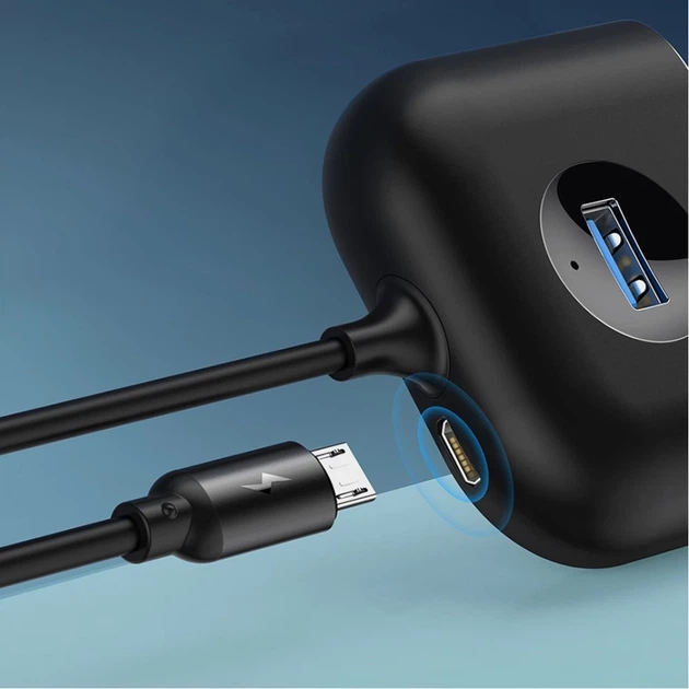 USB-хаб Baseus Square round 4-in-1 USB-C to x4USB-A 1m Black (CAHUB-AY01) - изображение 9