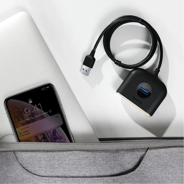 USB-хаб Baseus Square round 4-in-1 USB-C to x4USB-A 1m Black (CAHUB-AY01) - изображение 13