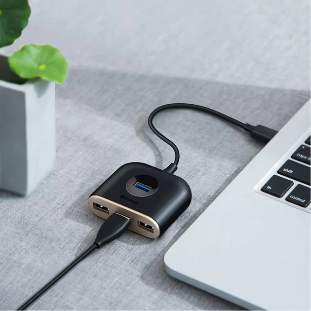 USB-хаб Baseus Square round 4-in-1 USB-C to x4USB-A 1m Black (CAHUB-AY01) - изображение 15