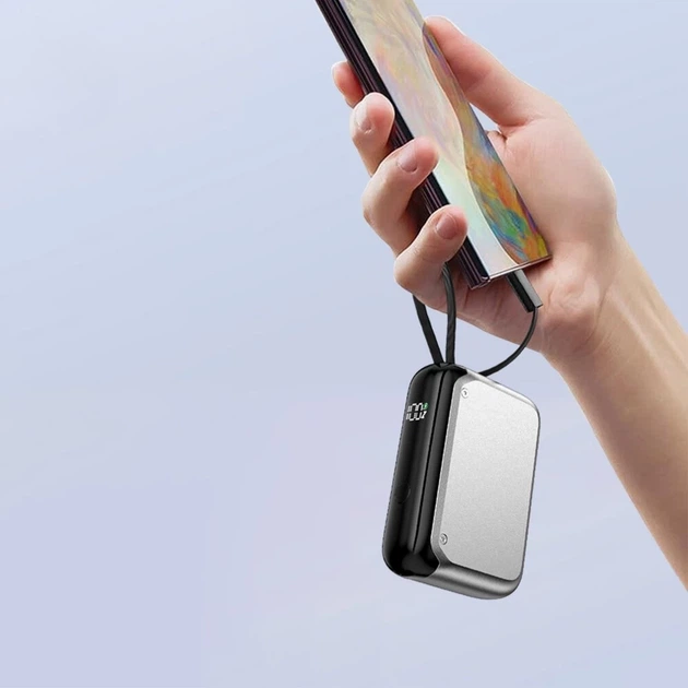 УМБ 4smarts Pocket 10000 mAh 30 W з вбудованим кабелем USB-C 15 см Silver (4252011908660) - Фото 3 УМБ 4smarts Pocket 10000 mAh 30 W з вбудованим кабелем USB-C 15 см Silver (4252011908660) - зображення 3