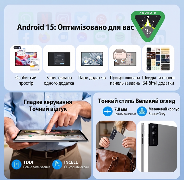 Планшет 13" 2K PIXPEAK M196 -EEA 12+24/512Gb 4G 2-SIM 8 ядер Android 15 11580 mAh Серй (102186033) - изображение 4