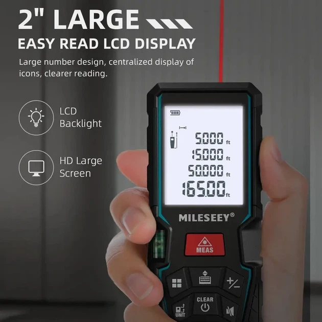 Лазерний далекомір MILESEEY D5T 50 м Bluetooth з LCD-дисплеєм підсвічуванням і пам’яттю вимірювань - изображение 2