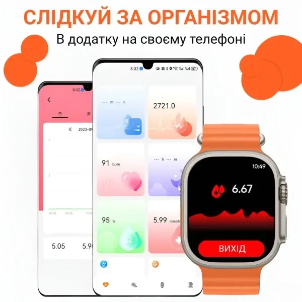Смарт-часы с дисплеем 2.2 дюйма функцией звонка для здоровья и активности оранжевый PS-3324 - Фото 6 Смарт-часы с дисплеем 2.2 дюйма функцией звонка для здоровья и активности оранжевый PS-3324 - изображение 6