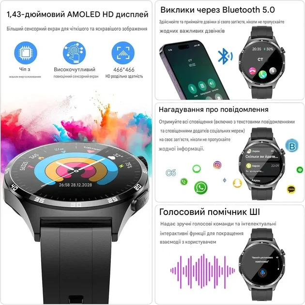 Смартгодинник MARSYU ET458 ECG Smart Watch з Bluetooth-дзвінками пульсометром SpO2 та моніторингом здоров’я - Фото 3 Смартгодинник MARSYU ET458 ECG Smart Watch з Bluetooth-дзвінками пульсометром SpO2 та моніторингом здоров’я - изображение 3