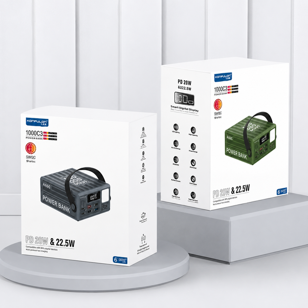 Павербанк KONFULON A45Q 100000 мА·год 22.5W, швидка зарядка PD/QC, LED-дисплей, потужний LED-ліхтар, зарядна станція для смартфонів, планшетів і ноутбуків - зображення 3