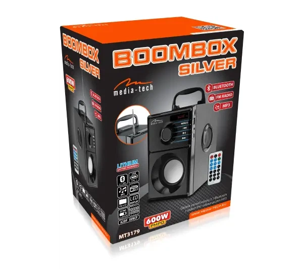 Bluetooth-колонка Media-Tech BOOMBOX SILVER MT3179 15W Радіо FM Чорний - Фото 5 Bluetooth-колонка Media-Tech BOOMBOX SILVER MT3179 15W Радіо FM Чорний - зображення 5