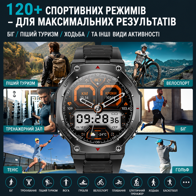 Смарт-годинник 2026 року T-Rex 3, чоловічий, 5ATM водонепроникний, пульсометр, Bluetooth-дзвінки, ліхтарик - зображення 3