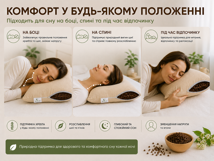 Подушка для сна с наполнителем из гречновой шелухи. Приятная. - Фото 3 Подушка для сна с наполнителем из гречновой шелухи. Приятная. - изображение 3