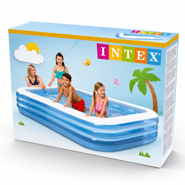 Надувной бассейн Intex 305x183x56 см, объём 1020 л, для детей и взрослых, для дачи, сада, двора, прочный трёхслойный ПВХ, быстрая установка, летний бассейн для отдыха - изображение 9