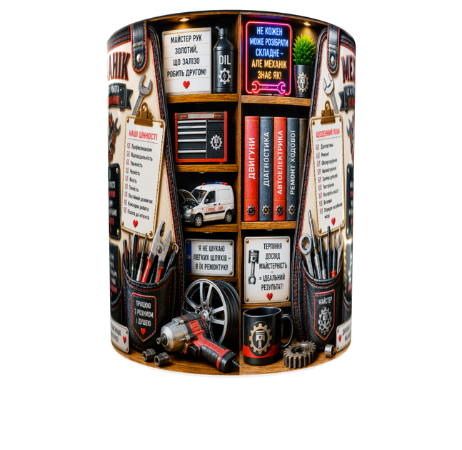 Кружка (чашка) с принтом Механик из серии Professional Organizer Collection – подарок автомеханику, автослесарю, мастеру СТО | Керамическая 330 мл(черная ручка) - Фото 5 Кружка (чашка) с принтом Механик из серии Professional Organizer Collection – подарок автомеханику, автослесарю, мастеру СТО | Керамическая 330 мл(черная ручка) - изображение 5