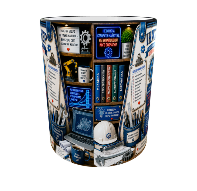 Кружка (чашка) с принтом "Инженер" из серии Professional Organizer Collection – подарок инженеру, конструктору, проектировщику | Керамическая 330 мл(черная ручка) - изображение 2