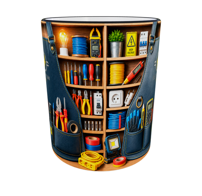 Кружка (чашка) с принтом "Electrician" из серии Professional Organizer Collection – подарок электрику, электромонтажнику, электротехнику | Керамическая 330 мл(черная ручка) - изображение 2