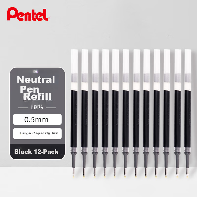 Стержни Pentel сменные для гелевой ручки 0.5мм, совместимы с BLP75, LRP5, черные, 12 шт - Фото 4 Стержни Pentel сменные для гелевой ручки 0.5мм, совместимы с BLP75, LRP5, черные, 12 шт - изображение 4