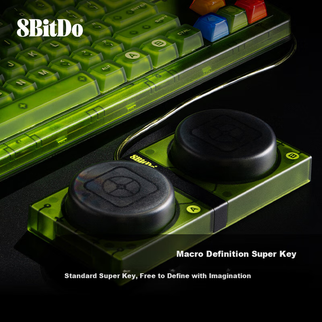 Механическая клавиатура 8BitDo Retro 87X, трехрежимная, 87 клавиш, авторизована Microsoft, беспроводная, Bluetooth, RGB, для игр и работы, проводная, зеленая, прозрачная, ретро, полупрозрачная. - изображение 5