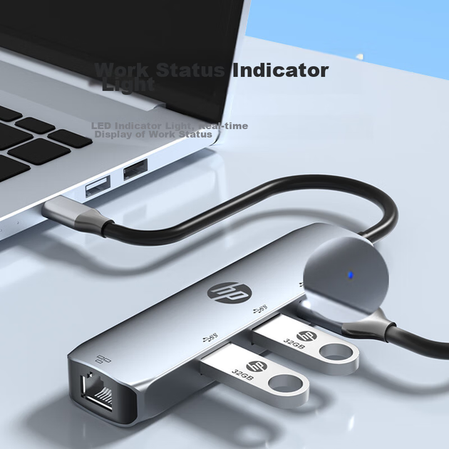 Універсальний адаптер USB 3.0-портового розширення HP Type-C для док-станції Gigabit Ethernet, конвертер-хаб USB 3.0 для Apple MacBook, Huawei, Lenovo, ноутбуків та смартфонів - зображення 10