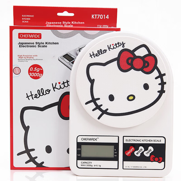 Электронные кухонные весы Xuechu Baking Home Kitchen Scale с официальной лицензией Hello Kitty, с рисунком Caiti Mao, точные весы для продуктов в японском стиле, диапазон измерения 0,1 г-3 кг, питание от батареек, модель KT7014. - изображение 4