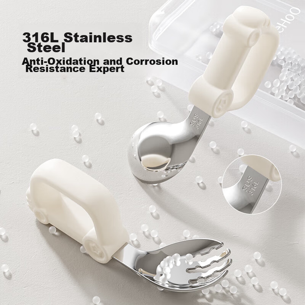 Детские столовые приборы YEEHOO из стали 316L с футляром 2 шт Rice White (C149A) - Фото 7 Детские столовые приборы YEEHOO из стали 316L с футляром 2 шт Rice White (C149A) - изображение 7
