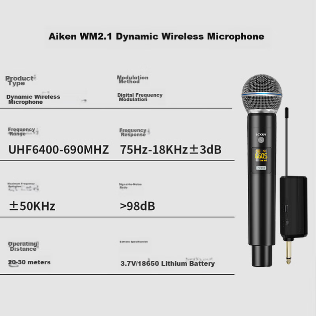 Микрофоны Aiken ICON WM2.2 беспроводные динамические двухканальные аккумуляторные - изображение 5