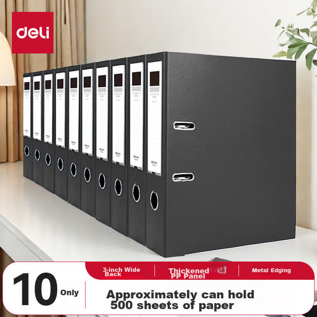 Папки-регистраторы Deli PE701-J10 A4 с рычажным механизмом, ширина 3 дюйма, черные, 10 шт - изображение 4