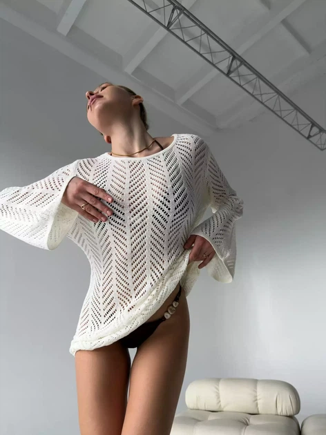 Туніка-парео ажурна вільного крою з ялинковим узором Brunette Білий One size SP-4015-WH-Y - Фото 3 Туніка-парео ажурна вільного крою з ялинковим узором Brunette Білий One size SP-4015-WH-Y - изображение 3