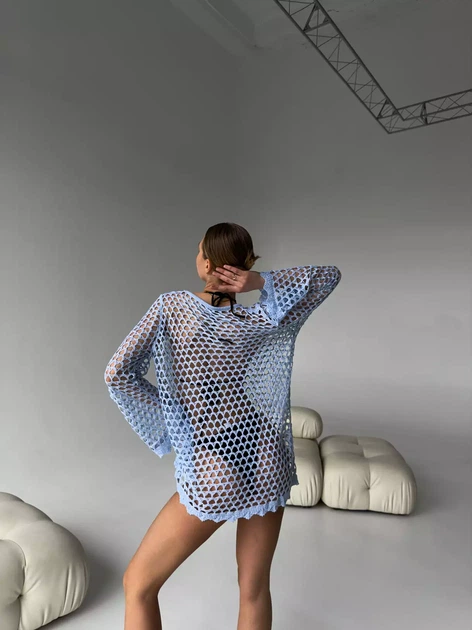 Туніка-сітка крупна в'язка з мереживним краєм Brunette Блакитний One size SP-4014-BN-Y - Фото 3 Туніка-сітка крупна в'язка з мереживним краєм Brunette Блакитний One size SP-4014-BN-Y - зображення 3