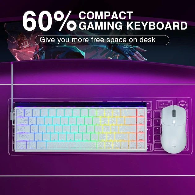 Игровая механическая клавиатура AULA HERO 68 HE Magnetic Switch с RGB подсветкой White/Purple, ENG - Фото 4 Игровая механическая клавиатура AULA HERO 68 HE Magnetic Switch с RGB подсветкой White/Purple, ENG - изображение 4