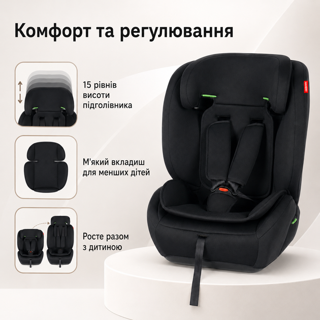 Детское автокресло Hanert Vento i-Size Full Black 76–150 см 9–36 кг со штатным ремнем, 15 положениями подголовника, 5-точечный - Фото 4 Детское автокресло Hanert Vento i-Size Full Black 76–150 см 9–36 кг со штатным ремнем, 15 положениями подголовника, 5-точечный - изображение 4