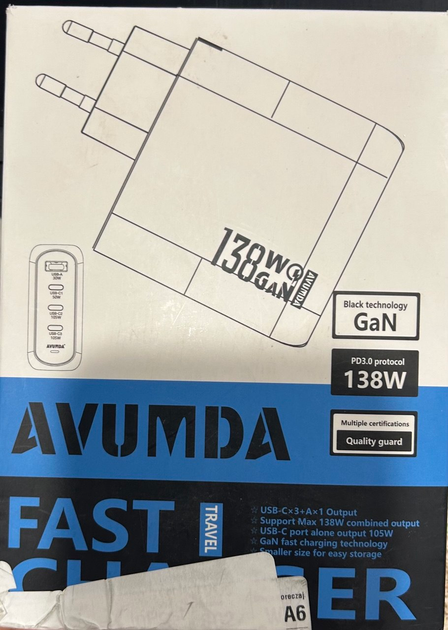 Зарядний пристрій USB C з 4 портами PD 3.0 GaN 138 Вт - Б/У - изображение 5