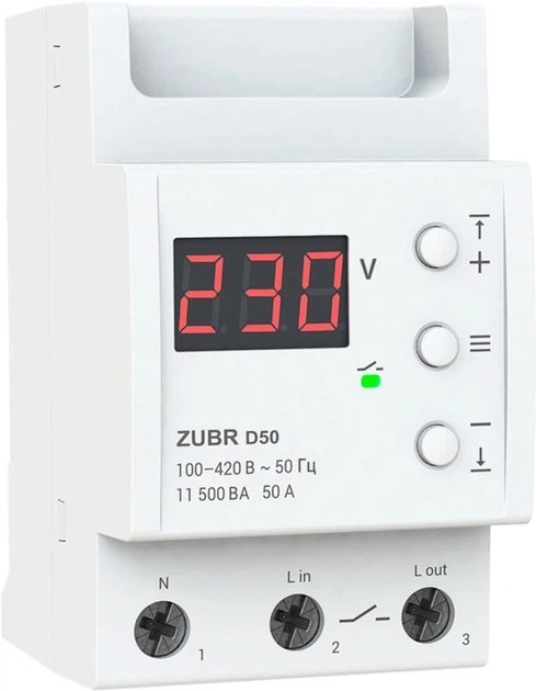 Реле напруги ZUBR D50, 1ф, 50А, 1н.о, вольтметр, мін. напр., макс. напр (ZUBR D50) - Фото 1 Реле напруги ZUBR D50, 1ф, 50А, 1н.о, вольтметр, мін. напр., макс. напр (ZUBR D50) - зображення 1