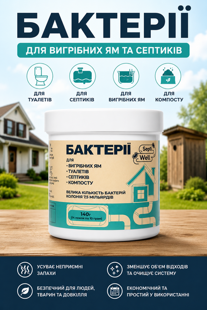 Бактерії для вигрібних ям та септиків SeptiWell - порошок - 140г - зображення 2