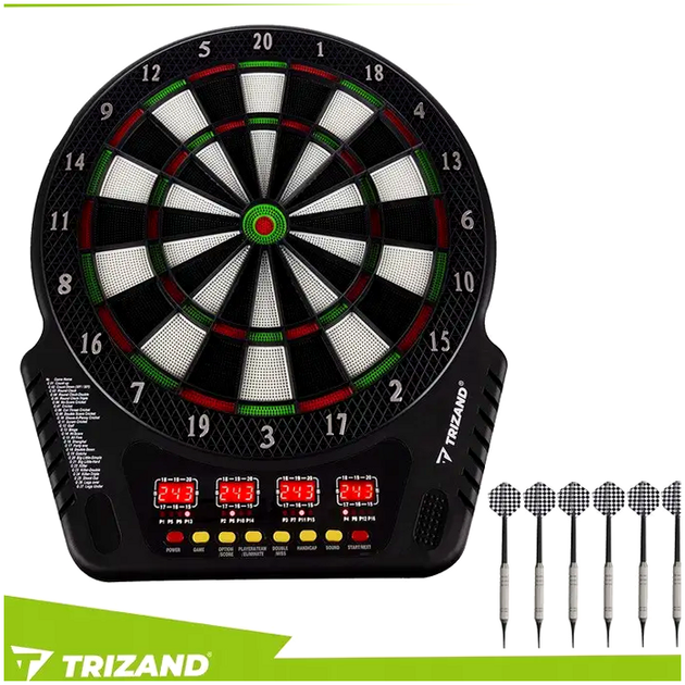Электронная мишень для дартса 1-16 игроков 27 игр 6 дротиков Trizand - изображение 2