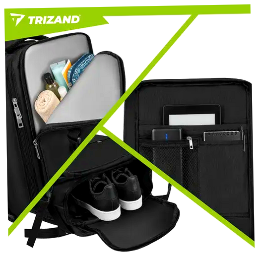 Рюкзак туристический 42x32x40 см USB-порт 12 карманов черный Trizand HM-0118 - изображение 4