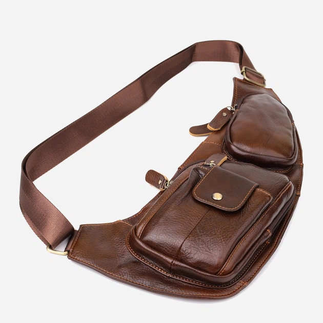 Сумка слінг через плече чоловіча з натуральної шкіри Vintage leather-22962 Темно-коричнева - зображення 4